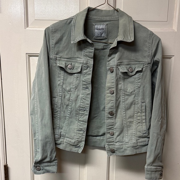 Sonoma Goods For Life Jackets & Blazers - Sonoma The Everyday Jacket Women's XS Stretch Denim Jean Button Up Green Pockets